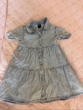 GAP Light Wash Denim Tiered Button-Down Dress